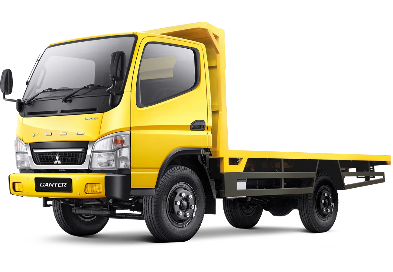 Mitsubishi Fuso Canter FE 71 flat deck sebagai contoh resmi aplikasi body usaha